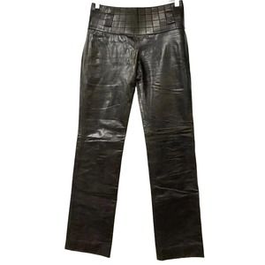 CHANEL DARK BROWN LEATHER PANTS 36